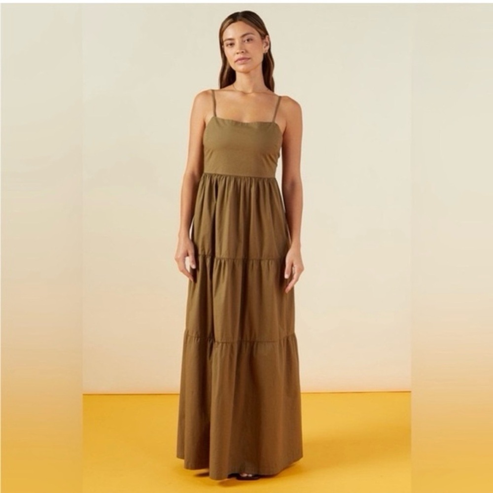 Monrow Olive Green Tiered Maxi Dress